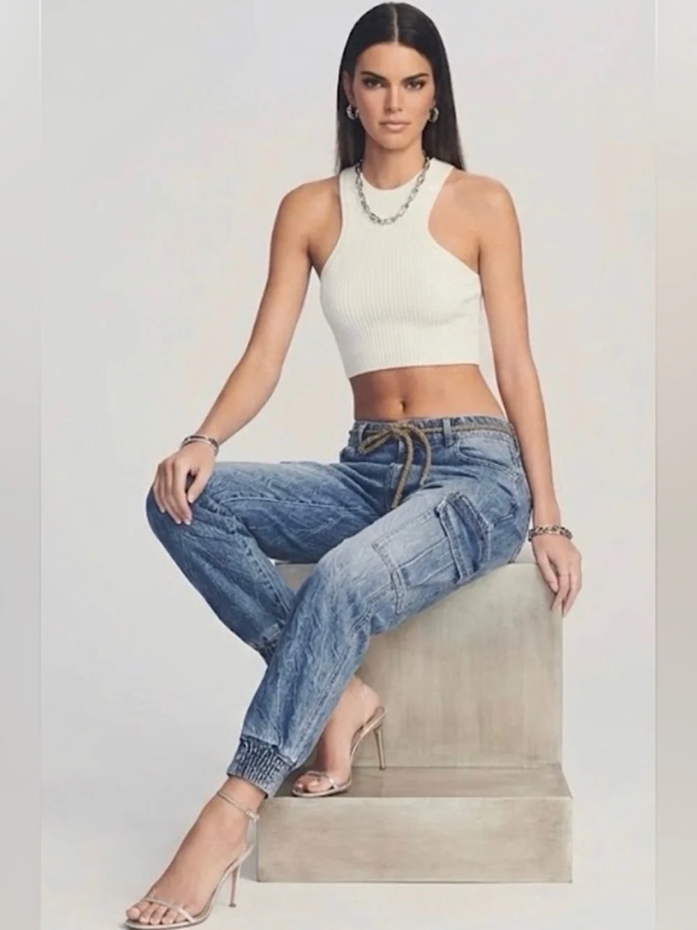 NWT Ser.O.Ya Drop Crotch Denim Cargo Jogger Jeans in Tahoe Sz 31 Summer 90’s